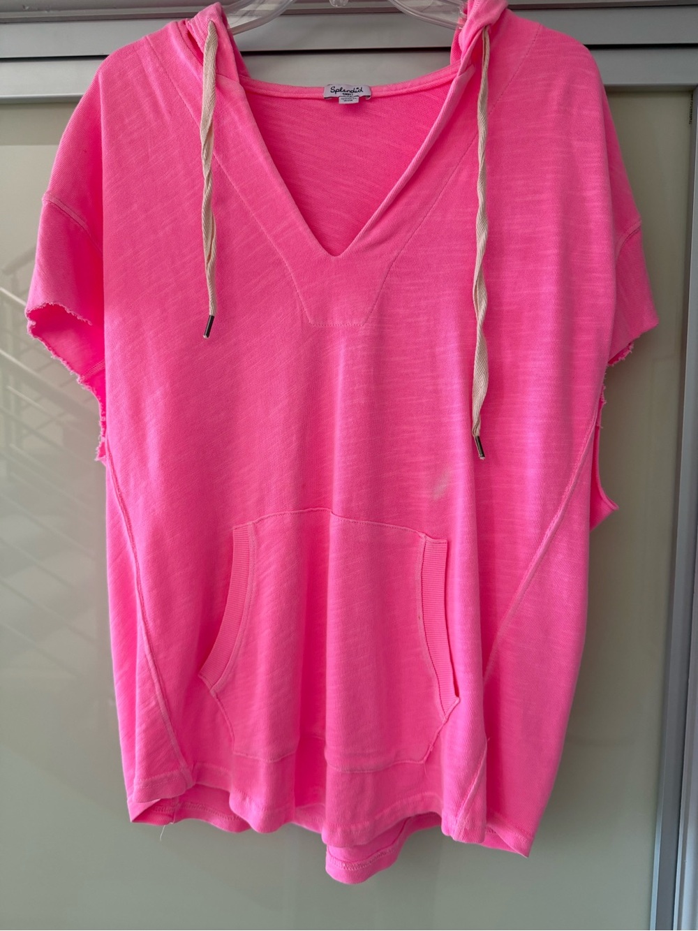 Splendid Neon Pink Hooded Short-Sleeve Sweatshirt